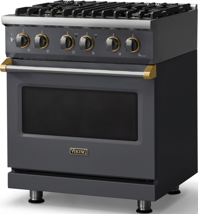 Viking® 5 Series 30" Cast Black Pro Style Dual Fuel (NG) Range with Brushed Brass Trim-3