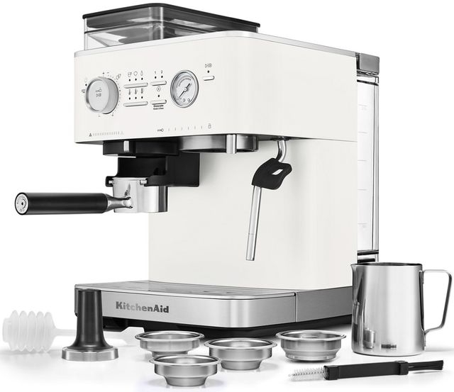 KitchenAid® Porcelain White Semi Automatic Espresso Machine with Burr Grinder-3