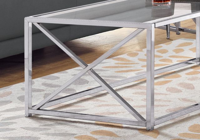 Monarch Specialties Inc. Tempered Glass Top  44"L Coffee Table with Chrome Metal Base -2