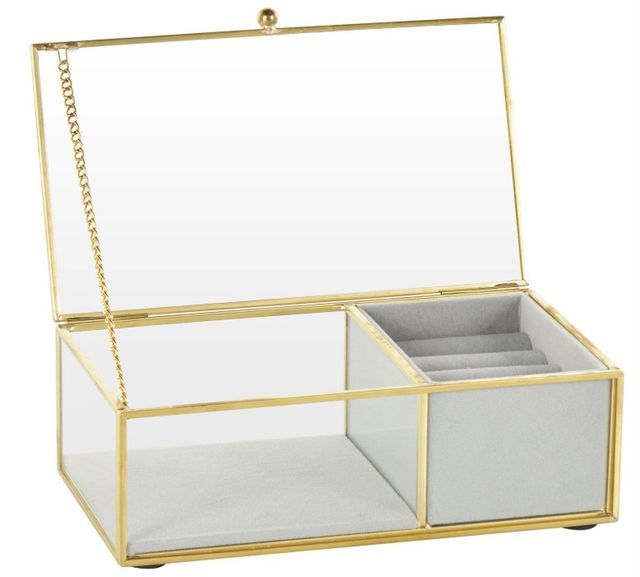 Deco Marche CosmoLiving by Cosmopolitan Clear Glass 7'' Jewelry Box with Gold Metal Frame-2