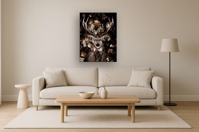 Classy Living Untamed Deer on Flowers Wall Art-1