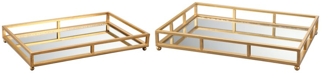 Moe's Home Collection Grid Set Of 2 Gold Rectangle Trays-0