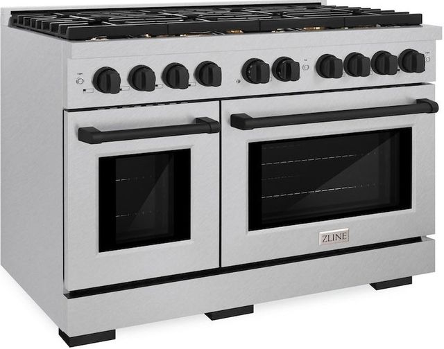 ZLINE Autograph Edition 48" Satin Stainless Steel Pro Style Gas Range with Matte Black Accents-3