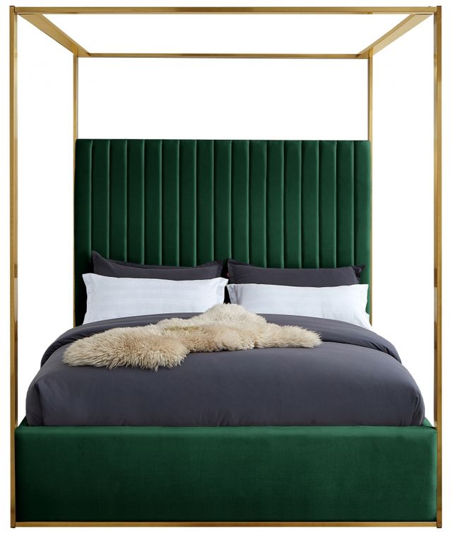 Meridian Furniture Jones Green Queen Upholstered Canopy Bed-1