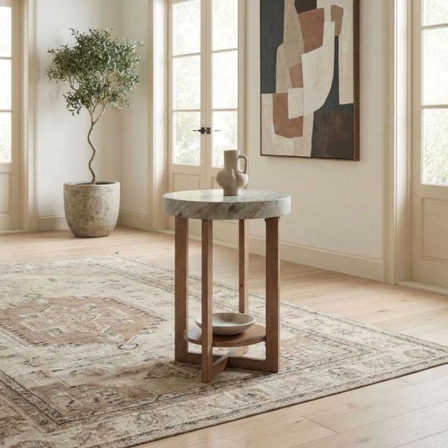 Liberty Furniture Danby Alabaster Chairside Table with Nutmeg Base-1