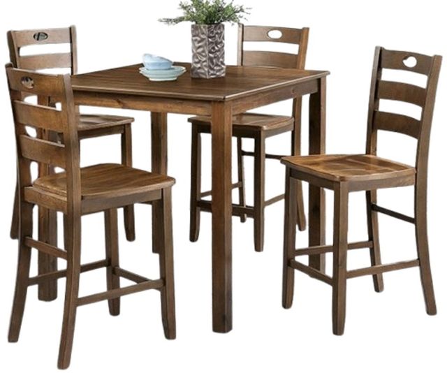 Furniture of America® Lubbock 5-Piece Walnut Counter Height Dining Table Set-0