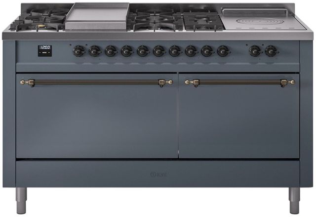 Ilve® Nostalgie II Series 60" Blue Grey Pro Style Dual Fuel Range-0