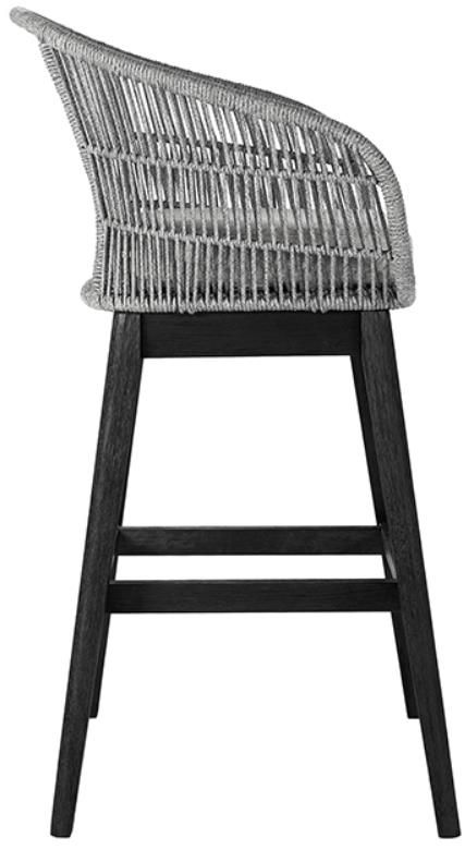 Armen Living Tutti Frutti Black/Gray Fabric/Rope/Wood Outdoor Bar Stool-4