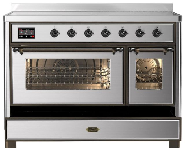 Ilve® Majestic III 48" Stainless Steel Pro Style Induction Range with Triple Glass Door and Burnished Trim-2