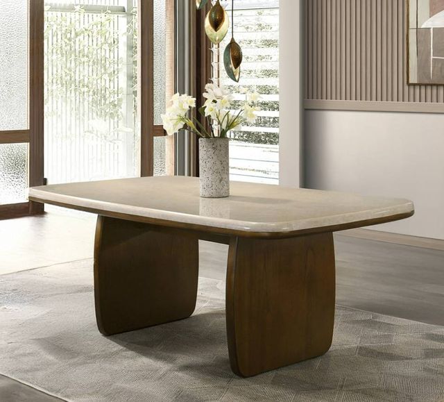 ACME Furniture Kasha Natural Marble Top Dining Table with Vintage Oak Base-1