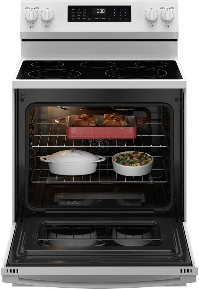 GE® 600 Series 30" White Freestanding Electric Range with No Preheat Air Fry and EasyWash™ Oven Tray-2
