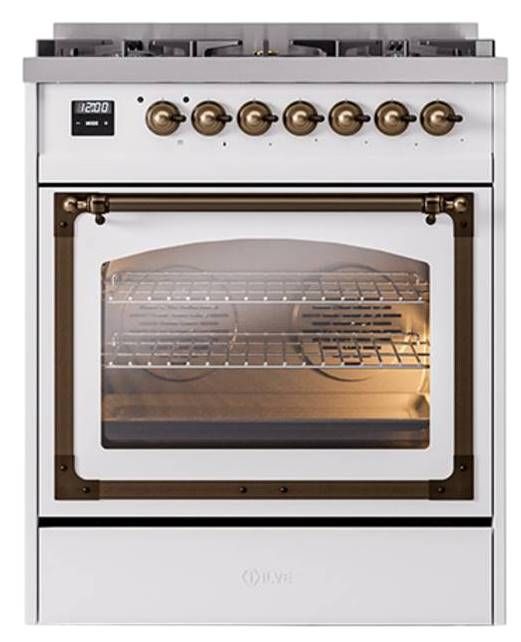Ilve® Nostalgie II Noblesse 30" Custom RAL Color Pro Style Dual Fuel Range with Burnished Trim-1