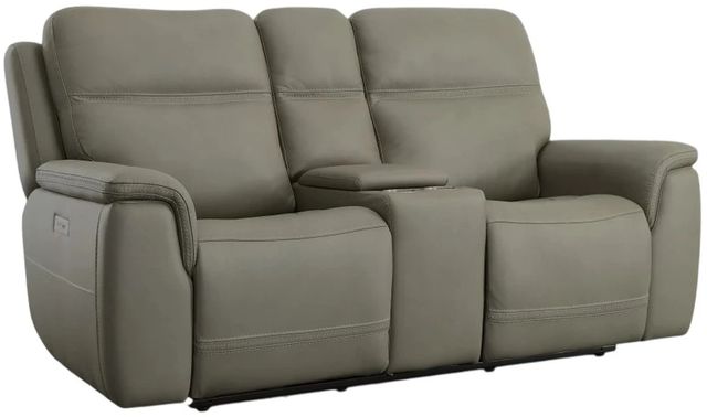 Flexsteel® Sawyer Gray Power Reclining Loveseat with Console, Power Headrests and Lumbar-0