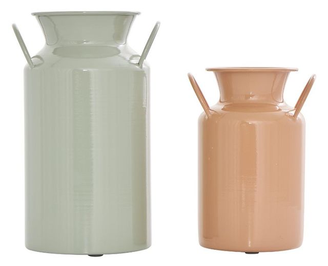 Deco Marche 2-Piece Green/Orange Metal Jug Vase with Handles Set-0