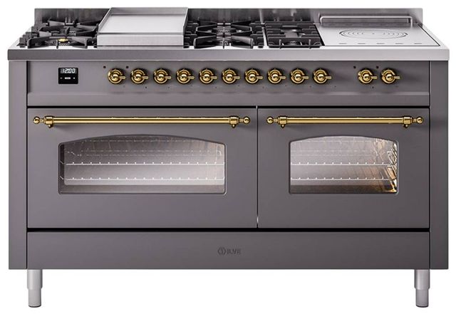 Ilve® Nostalgie II Series 60" Graphite Matte Pro Style Dual Fuel Range-0