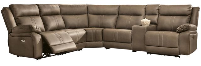 Signature Design by Ashley® Max-Media 6-Piece Biscotti 127" Power Reclining Modular Sectional with Audio Console-1