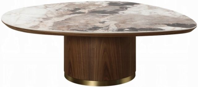 ACME Furniture Willene Beige Ceramic Top Coffee Table with Walnut Base-2