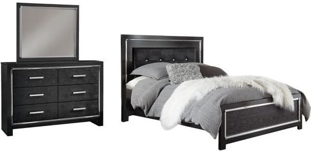 Signature Design by Ashley® Kaydell 2-Piece Black King Upholstered Panel Bed Set-0