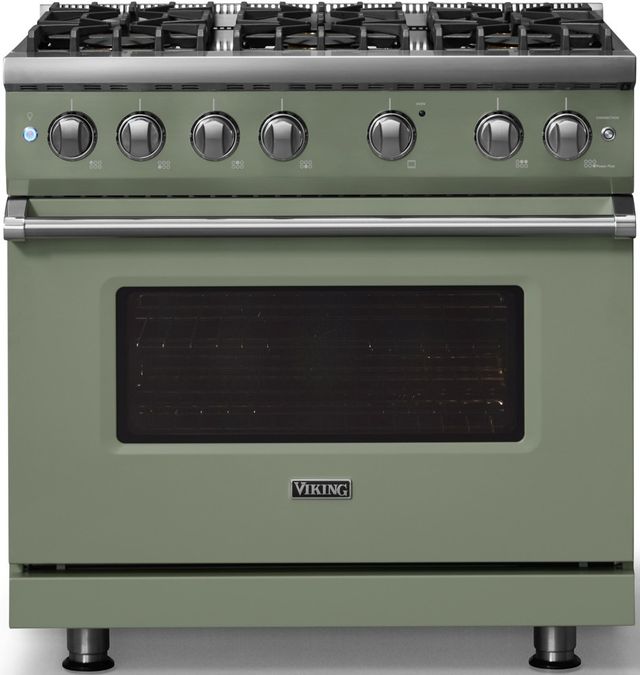 Viking® 5 Series 36" Eucalyptus Pro Style Gas (LP) Range with Polished Chrome Trim-3