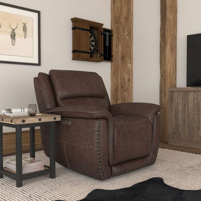 Flexsteel® Beau Dark Sable Brown Power Recliner with Power Headrest-1
