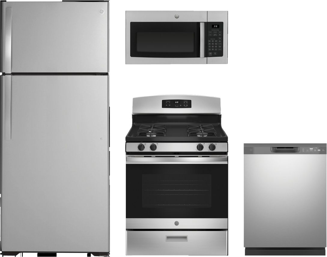 GE® 4 Piece Stainless Steel Kitchen Appliance Package