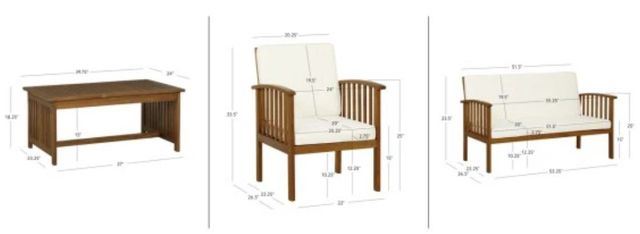 Linon Kailani 4-Piece Brown/White Fabric/Wood Outdoor Conversation Set-2