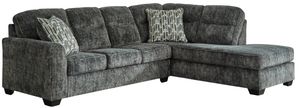 Front view of the Signature Design by Ashley® Lonoke 2-Piece Gunmetal Right-Arm Facing Sectional and Chaise