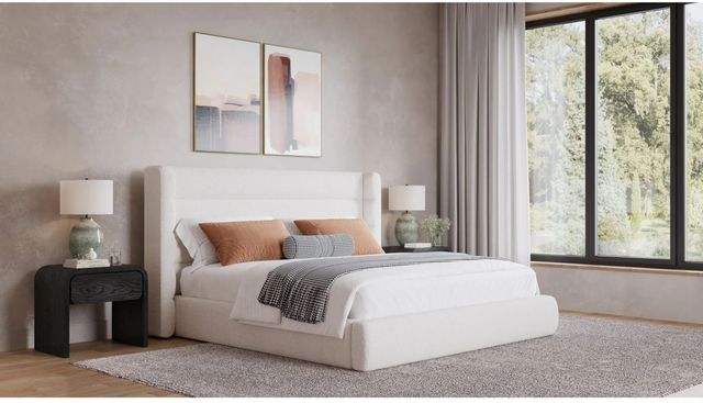Modus Furniture Formosa Frank Cottage Cheese Upholstered Wingback Platform Bed-1