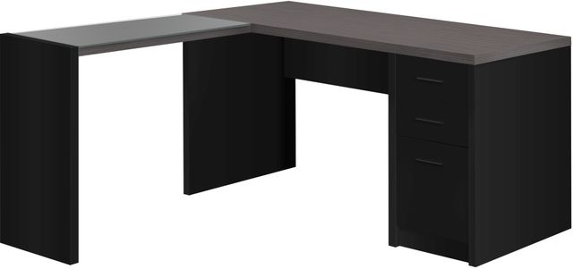 Monarch Specialties Inc. Black with Grey Top Corner with Tempered Glass Computer Desk-2