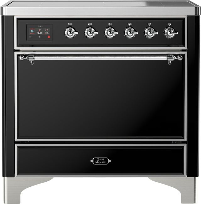 Ilve® Majestic III 36" Glossy Black Pro Style Induction Range with Solid Door and Chrome Trim-0