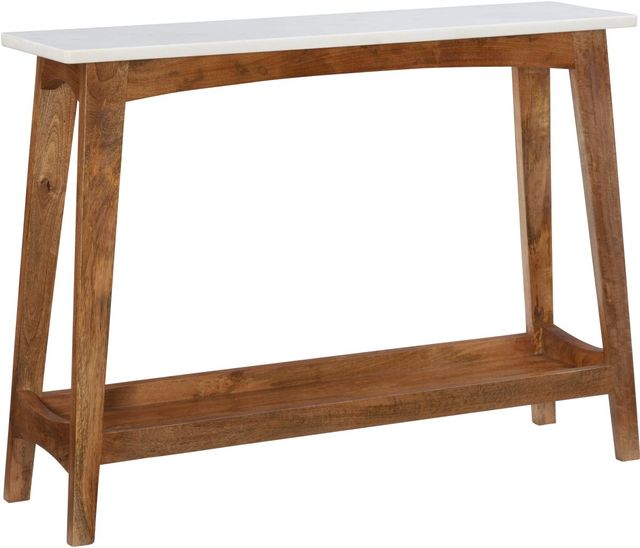 Powell® Rainier White Marble Top Console Table with Warm Brown Base-0
