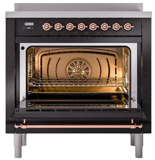 Ilve® Nostalgie II Noblesse 36'' Glossy Black Pro Style Induction Range with Copper Trim-1