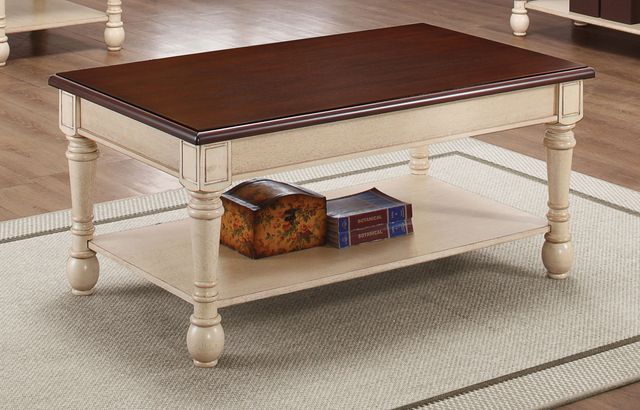Coaster® Layla Dark Cherry Rectangular Coffee Table with Antique White Base-1