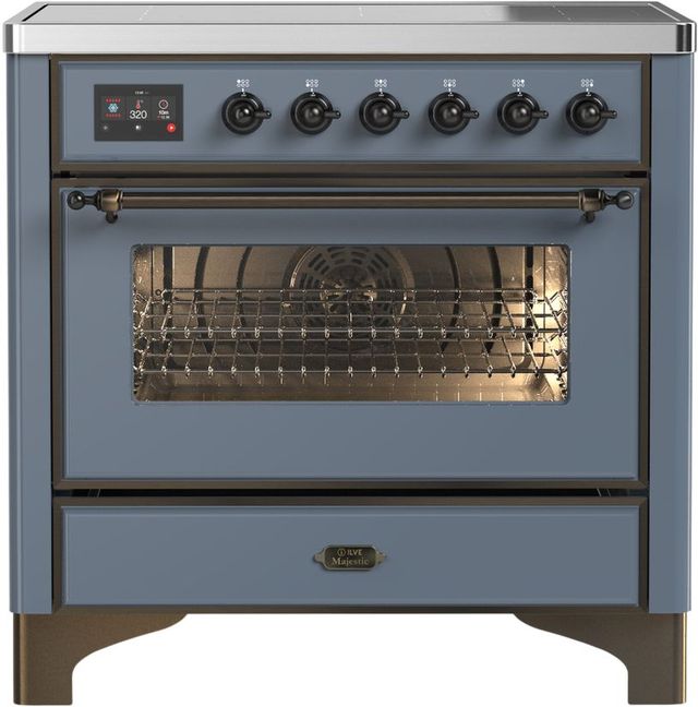 Ilve® Majestic III 36" Blue Gray Pro Style Induction Range with Triple Glass Door and Burnished Trim-0