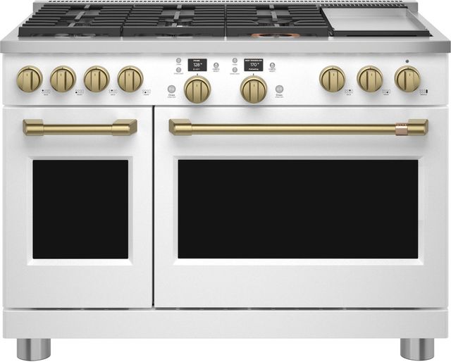 Café™ 48" Brushed Brass Pro Range Handle and Knob Kit-2