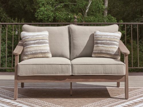 Signature Design by Ashley® Harmony Headlands Gray/Natural Fabric/Wooden Outdoor Loveseat-1