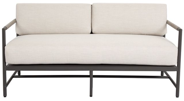 Sunset West Pietra Stone Gray Aluminum/Olefin Rope Outdoor Loveseat with Echo Ash Cushion-1