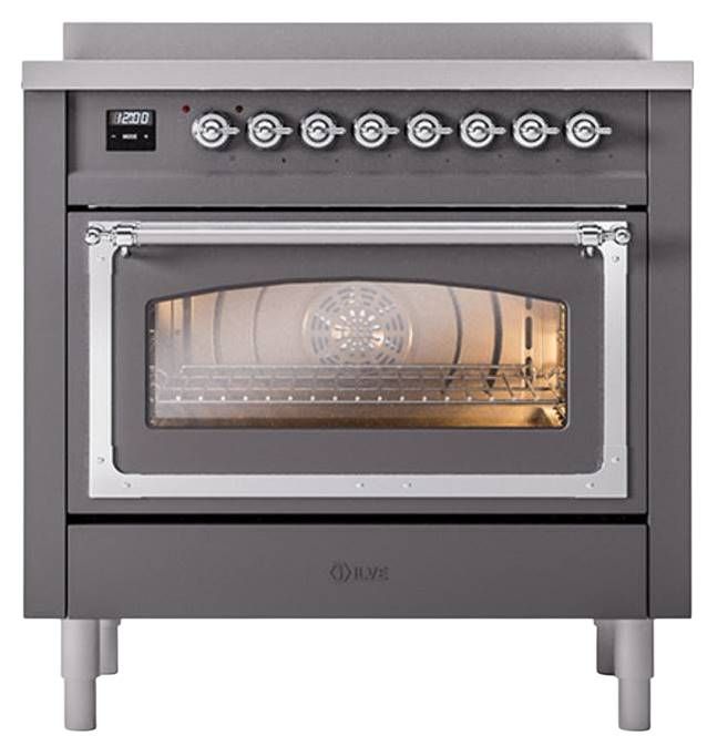 Ilve® Nostalgie II Noblesse 36'' Graphite Matte Pro Style Induction Range with Chrome Trim-1