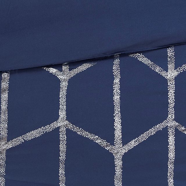 Olliix by Intelligent Design Raina Navy and Silver Full/Queen Metallic Printed Comforter Set-4