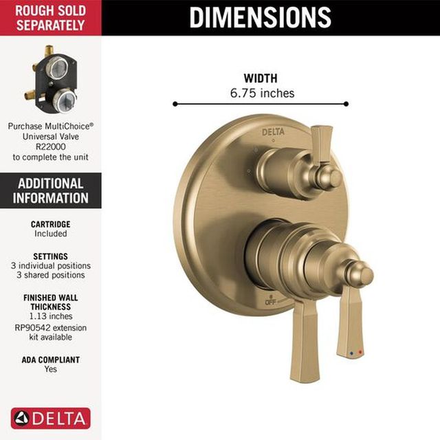 Delta Dorval® Monitor® 17T Series Champagne Bronze 2-Handle Valve Trim with 6-Setting Diverter-1