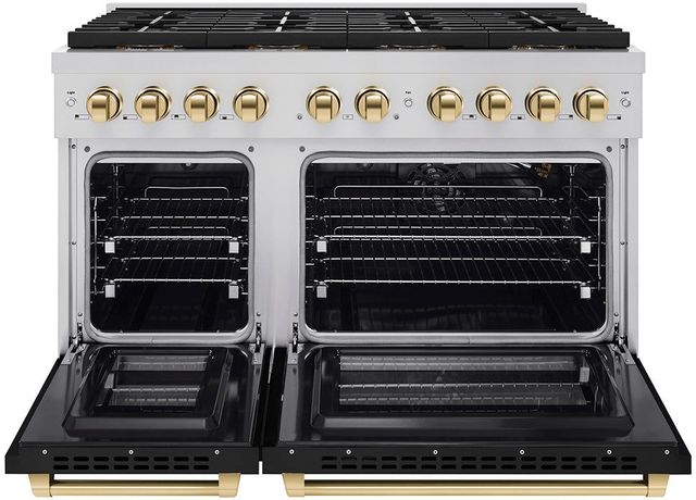 ZLINE Paramount Autograph Edition 48" Stainless Steel Pro Style Gas Range with Black Matte Door and Polished Gold Accents-1