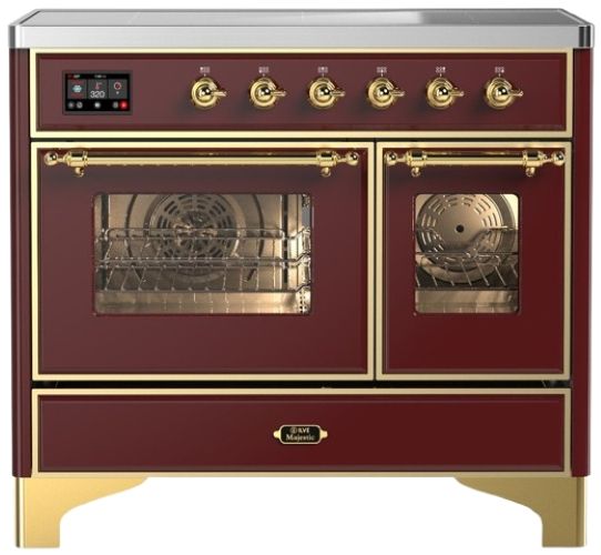 Ilve® Majestic III 40" Burgundy Pro Style Induction Range with Triple Glass Door and Brass Trim-0