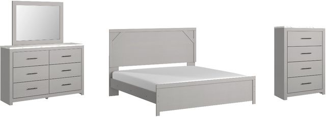 Signature Design by Ashley® Cottenburg 4-Piece Light Gray/White King Panel Bed Set-0