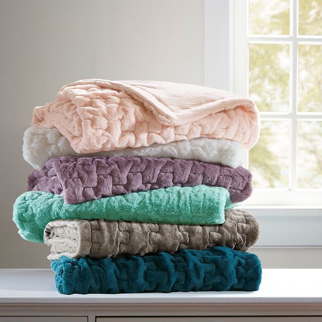Olliix by Madison Park Blush Ruched Fur Throw-3