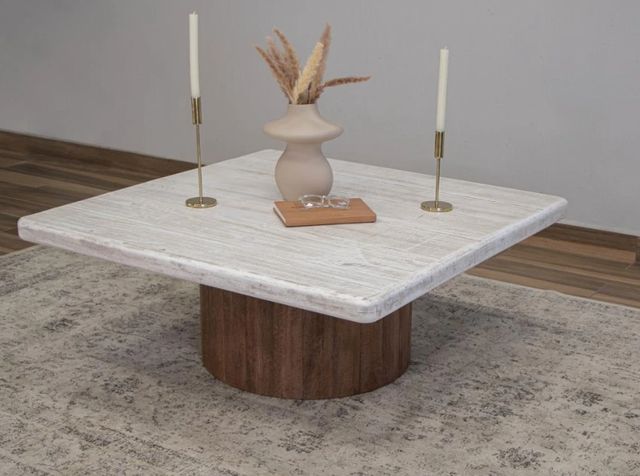 International Furniture Direct Sahara Cream Top Square Cocktail Table with Caramel Brown Base-1