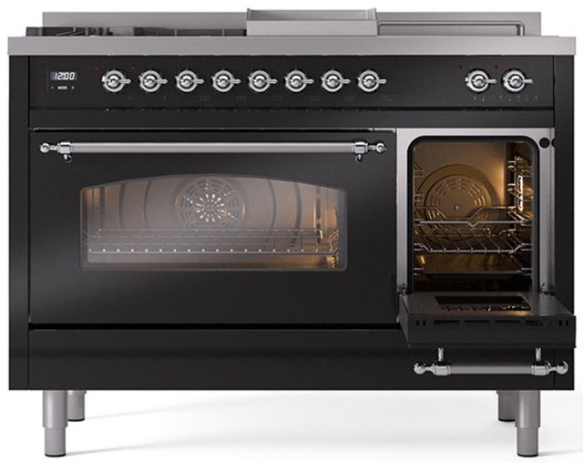Ilve® Nostalgie II Series 48" Glossy Black Pro Style Dual Fuel Range-3