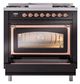 Ilve® Nostalgie II Noblesse 36'' Glossy Black Pro Style Dual Fuel Range with Copper Trim-3