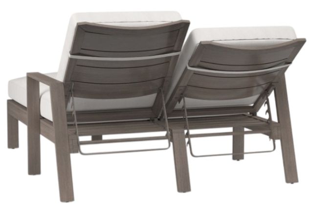 Sunset West Laguna Driftwood Aluminum Outdoor Double Chaise with Canvas Flax Cushion-2