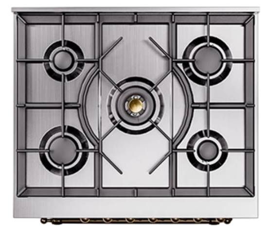 Ilve® Nostalgie II Noblesse 30'' Stainless Steel Pro Style Dual Fuel Range with Burnished Trim-2