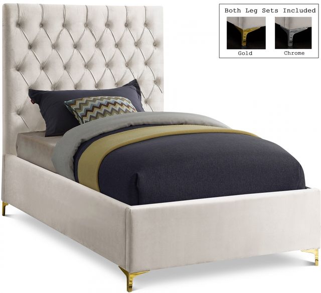 Meridian Furniture Cruz Cream Velvet Twin Upholstered Panel Bed-0